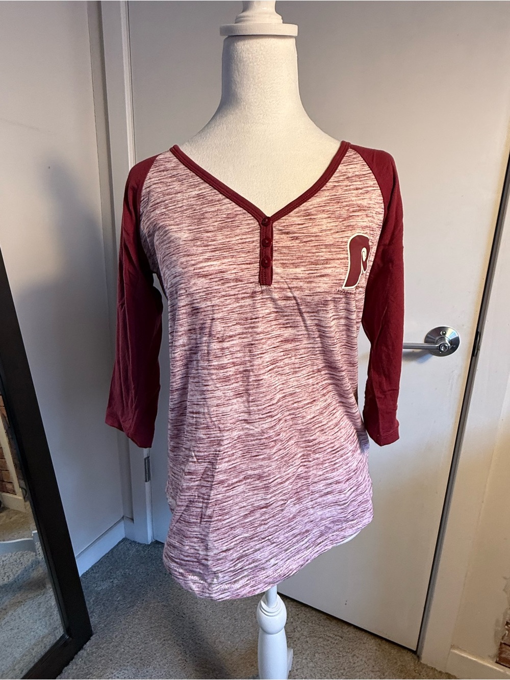 New Era Women's Phillies Maroon and Heathered White Raglan Henley